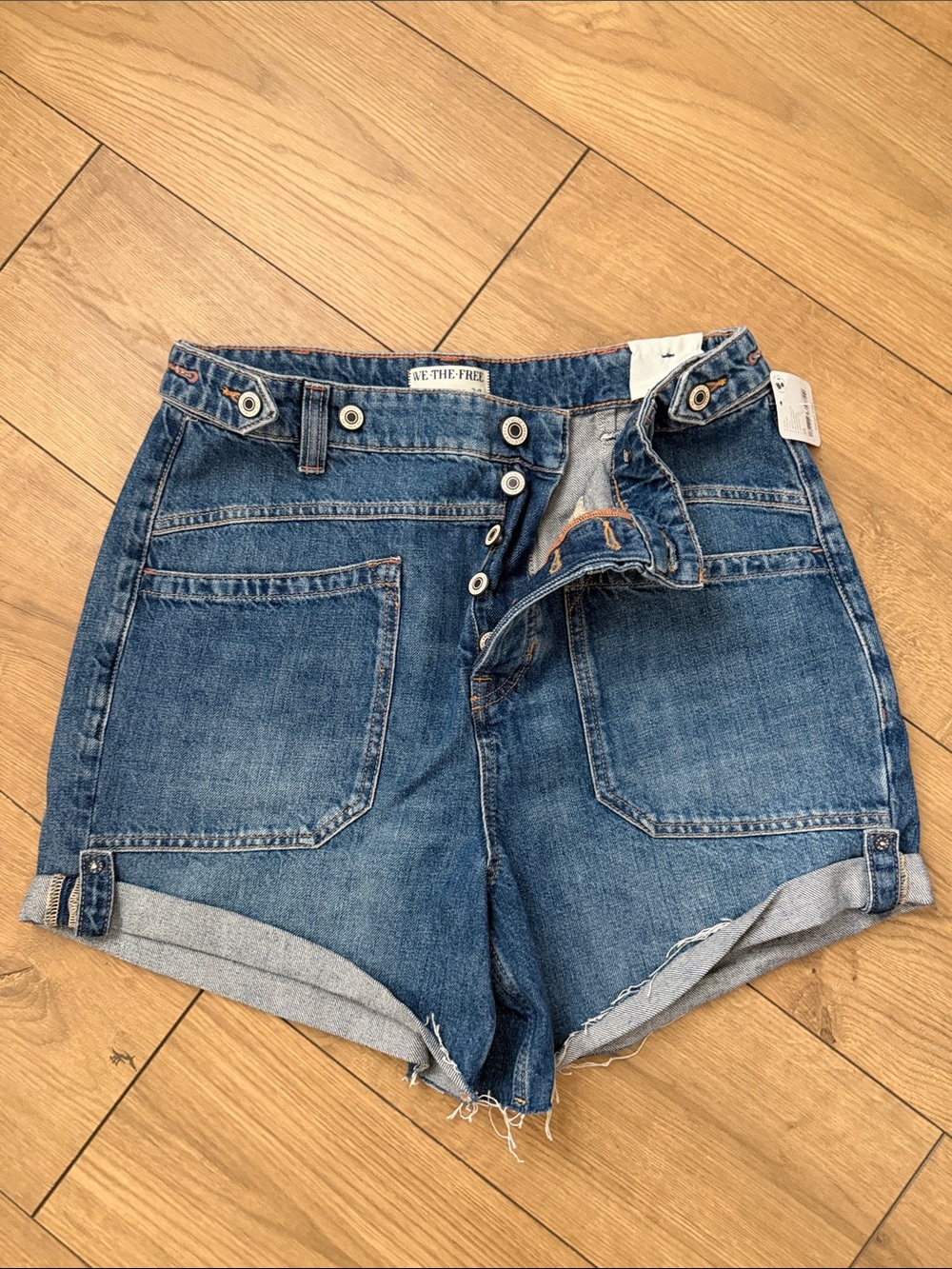 We The Free Vintage Blue High-Rise Button Fly Denim Shorts